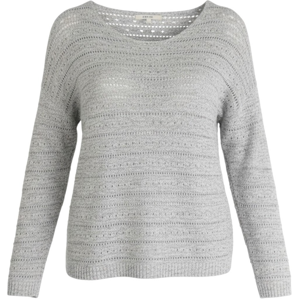 Leo & Nicole Pointelle Drop Shoulder Sweater Womens L Pure Cotton Pullover Gray